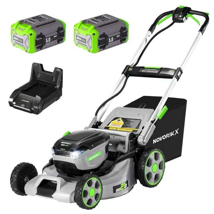 60V Self-Propelled Lawn Mower 21-Inch, Brushless Cordless Mower for Large Yards, Electric with LED Headlight, 2X5.0Ah Battery & Rapid Charger - Image 1