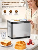 KBS 2LB 19-in-1 Programmable Bread Maker, Stainless Steel Bread Machine with Nonstick Ceramic Pan,650W Bread Maker Machine with 15H Timer&1H Keep Warm,Sourdough,Gluten Free,3 Colors,53 Recipes,Silver - Image 7