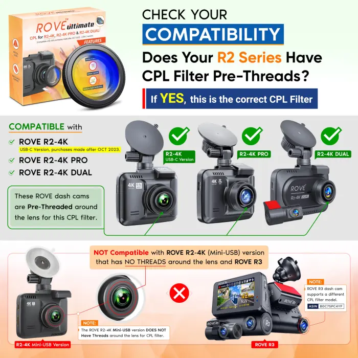 ROVE Ultimate CPL Filter, Anti-Glare Circular Polarizer Lens for ROVE R2-4K, R2-4K PRO, and R2-4K Dual Dash Cam Models - Image 8