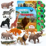 iGRATENS Safari Animals Figures Toys with Sound Books, 10PCS Realistic Jungle Animals Figures & Safari Animals Book with 10 Buttons, Zoo Animal Toys, Learning Toy for 3+ Year Old Boys, Girls, Kids