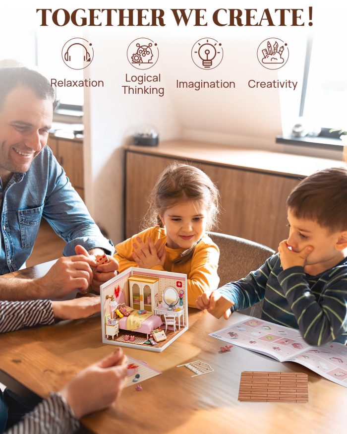 Rolife Super Creator Series, DIY Mini Lovely Pink Bedroom Dollhouse House Kit, Bulid Scenary for Action Collectible Figures, Creative Gifts for Women Kids Adults - Image 4