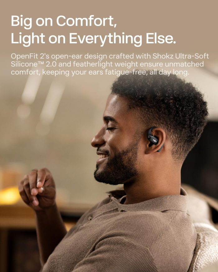 SHOKZ OpenFit 2 Open-Ear Headphones,True Wireless Bluetooth Earphones with Microphone,Earhook Earbuds with 48 Hours of Playtime,Fast Charging,IP55 Water-Resistant,with Carrying Bag,Black,Bluetooth5.4 - Image 8