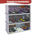 Saichotoy Display Case for Hot Wheels: Stackable Parking Garage for 1/64 Scale Matchbox Toy Car, Foamboard Storage for Monster Trucks with LED Light and Acrylic Cover, Depot - Image 5