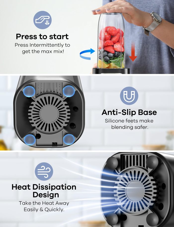 Ganiza Blender for Smoothies, 14Pcs Personal Blender for Shake and Smoothies for Kitchen with 3 Portable Cups (1x24oz & 2X17oz), Single Serve Smoothie Maker, Nutritious Recipe - Image 6