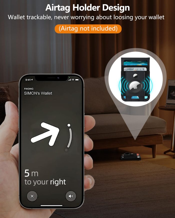 For Magsafe Wallet Stand with Airtag Holder, Strongest Magnetic Wallet for iPhone 17/16/15/14/13/12 Series, ID Window, 4 Card Slots, 10 Cards Holder, Vegan Leather, RFID Blocking, Black - Image 9