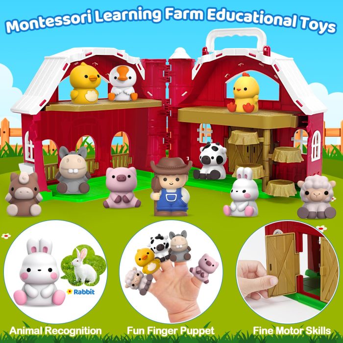 Aigybobo Farm Animals Big Barn Toys for 1 2 3 Year Old, Toddler Montessori Learning Toy, Farm Playset with Animal Figures and DIY Stickers, Christmas Birthday Gift for Baby Boys Girls Age 12-18 Months - Image 6