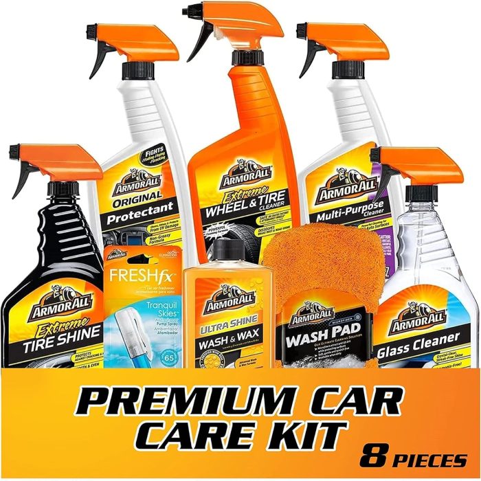 Armor All Premier Car Care Kit, Includes Car Wax & Wash Kit, Glass Cleaner, Car Air Freshener, Tire & Wheel Cleaner (8 Piece Kit) - Image 1