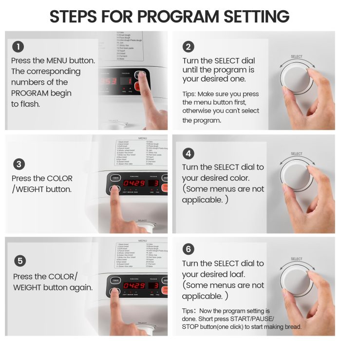 KOKUKAKU 22-In-1 Compact Automatic Bread Maker Machine, 1LB/1.5LB Programmable 2 Loaf Sizes, 3 Crust Colors, Small Digital Home Bakery with Dough, Cake, Jam, Yogurt, Non-stick Pan, White - Image 3