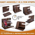 TESLYAR Wood Phone Docking Station for Men - Desktop or Nightstand Organizer - Birthday Gifts for Men, Dad - Anniversary Idea from Wife - Key Holder, Stand Wallet, Watch & Essentials (Bourbon Brown) - Image 4