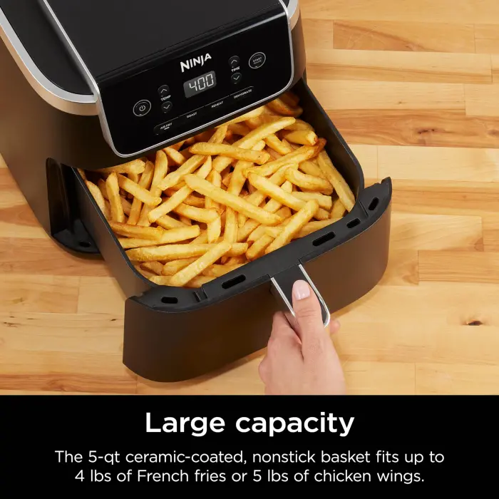 Ninja | Air Fryer | 4-in-1 Pro Air Fry, Roast, Reheat, Dehydrate | 5QT Capacity fits up to 4lbs of French Fries | 400F Max Temp | Nonstick Basket & Crisper Plate | 120V | Grey | AF141 - Image 10