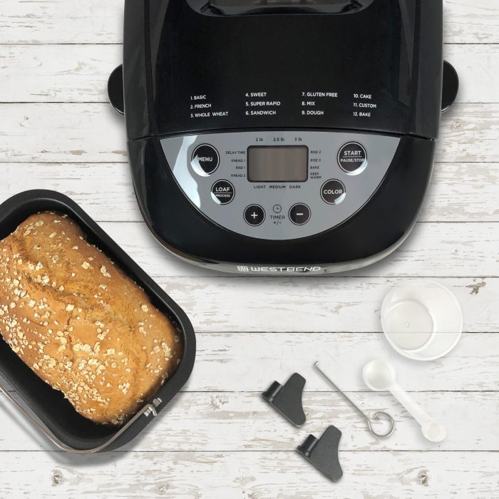 West Bend Hi-Rise Bread Maker Machine Programmable 12 Programs Including Gluten Free & 3 Loaf Sizes and Crust Colors with Traditionally-Shaped Horizontal Bread Pan with Dual Knead Blades, 3-Lb, Gray - Image 3