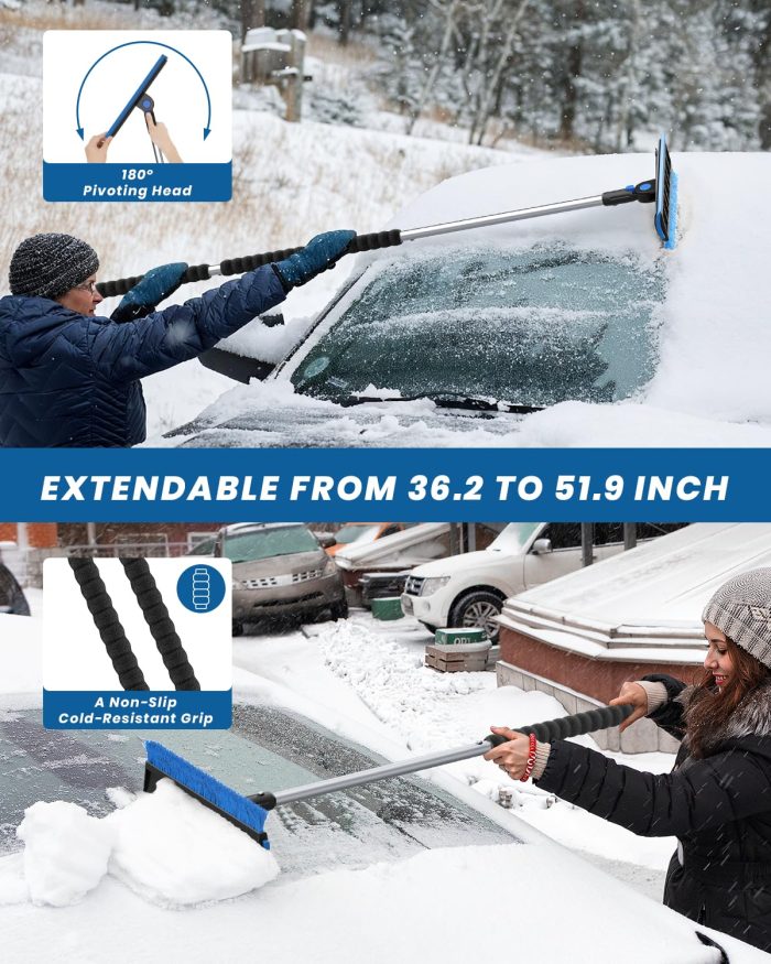helloleiboo 2025 Extra Long 55.7" Ice Scrapers for Car Windshield Multi-Functional Detachable Car Ice Scraper with Foam Grip and 270° Pivoting Brush Head Snow Brush for SUV Truck Auto (Blue) - Image 6