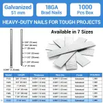 meite 18 Gauge Brad Nails, 2 Inch 18GA Brad Nails Galvanized Small Finishing Nail Gun Nails for Pneumatic, Electric Brad Nailer Gun (1,000 Counts) - Image 6