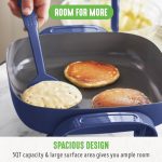 GreenLife 12" 5QT Square Electric Skillet, Glass Vented Lid, Ceramic PFAS-Free Nonstick Coated Interior, Adjustable Temperature Control, Cool Touch Handles, Quick Even Heating, Scratch Resistant, Blue - Image 6