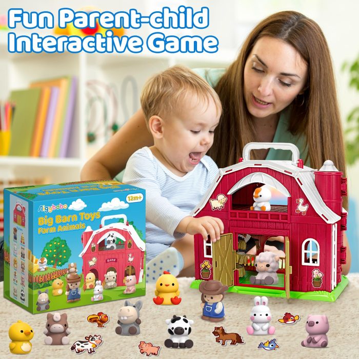 Aigybobo Farm Animals Big Barn Toys for 1 2 3 Year Old, Toddler Montessori Learning Toy, Farm Playset with Animal Figures and DIY Stickers, Christmas Birthday Gift for Baby Boys Girls Age 12-18 Months - Image 3