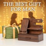 TESLYAR Wood Phone Docking Station with Drawer - Nightstand Organizer - Desk Organizer for Husband - Birthday Gifts for Men, Dad, Anniversary Idea, Key Holder Stand Watch & Accessories (Bourbon Brown) - Image 5