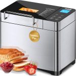 KBS Pro 710W Bread Maker, 2LB 17-in-1 Automatic Bread Machine with Healthy Ceramic Pan, Nut Dispenser, Tempered Glass Touch Panel, Stainless Steel Housing,3 Crust Colors, 15H Timer&Keep-Warm, Recipe