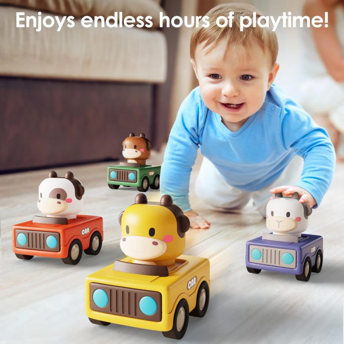 iPlay, iLearn Press to Go Car Toys for Toddlers 1-3, Baby Animal Racing Cars, Infant Play Vehicle Set, Baby Push Go Friction Car Toys for 6-9-12-18 Months, 1st Birthday Gifts for 1-2 Years Old Boys - Image 2