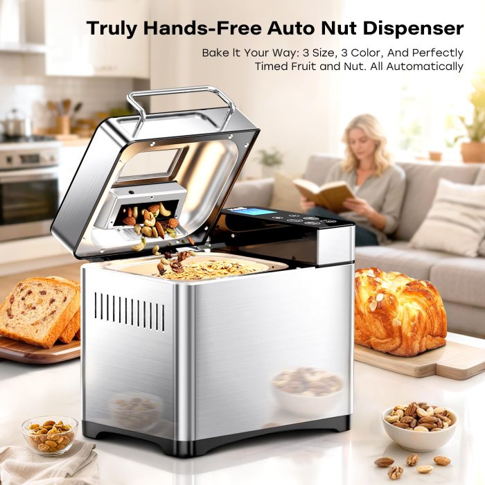 KBS Pro 710W Bread Maker, 2LB 17-in-1 Automatic Bread Machine with Healthy Ceramic Pan, Nut Dispenser, Tempered Glass Touch Panel, Stainless Steel Housing,3 Crust Colors, 15H Timer&Keep-Warm, Recipe - Image 8