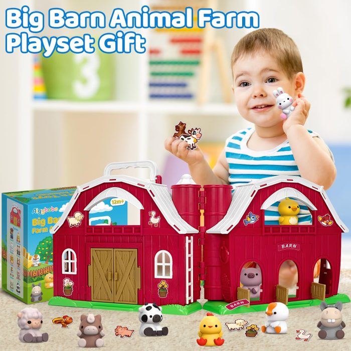 Aigybobo Farm Animals Big Barn Toys for 1 2 3 Year Old, Toddler Montessori Learning Toy, Farm Playset with Animal Figures and DIY Stickers, Christmas Birthday Gift for Baby Boys Girls Age 12-18 Months - Image 2