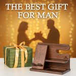 TESLYAR Wood Phone Docking Station for Men - Desktop or Nightstand Organizer - Birthday Gifts for Men, Dad - Anniversary Idea from Wife - Key Holder, Stand Wallet, Watch & Essentials (Bourbon Brown) - Image 2