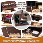 TESLYAR Wood Phone Docking Station for Men - Desktop or Nightstand Organizer - Birthday Gifts for Men, Dad - Anniversary Idea from Wife - Key Holder, Stand Wallet, Watch & Essentials (Bourbon Brown) - Image 6
