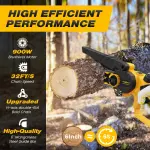Mini Chainsaw, 6-Inch Electric Chainsaw Cordless, Upgraded 900W Brushless Portable Handheld Small Chain Saw with Auto Chain Regulator & Auto Oiler for Wood Cutting/TreeTrimming/Courtyard Garden - Image 5