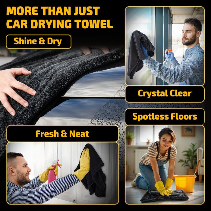 SMINDER 2-Pack 1200 GSM Car Drying Towels – Microfiber Towels for Cars (36" x 24"), Ultra-Absorbent, Streak-Free, Scratch-Free, No Water Spots, Double-Twist Pile & Edgeless Design - Image 2