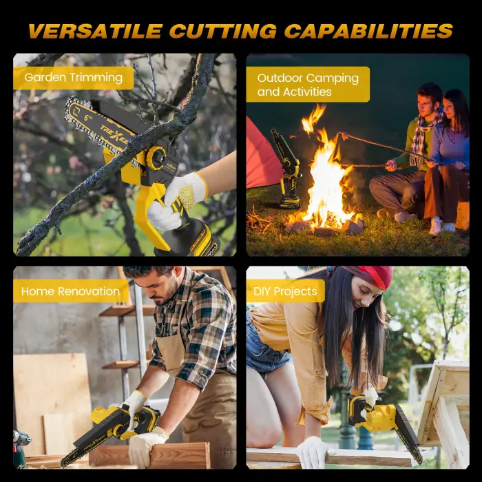 Mini Chainsaw, 6-Inch Electric Chainsaw Cordless, Upgraded 900W Brushless Portable Handheld Small Chain Saw with Auto Chain Regulator & Auto Oiler for Wood Cutting/TreeTrimming/Courtyard Garden - Image 3