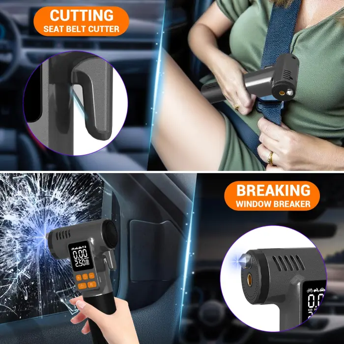 Gardon Tire Inflator Portable Air Compressor - 8 in 1 Air Pump, Window Breaker, Seatbelt Cutter, Ball Pump, Bike Pump, Digital Tire Pressure Gauge, SOS, Flashlight, Tech Gadgets Car Accessories - Image 3