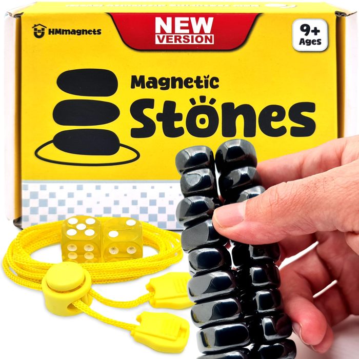 Upgraded (Multi-Level) Magnet Chess Game with String & Stones - Clear & Simple Instructions | Premium Set with 20 Larger & Stronger Stones, Adjustable Rope, 2 Dice & Travel Pouch | for Kids & Adults - Image 1