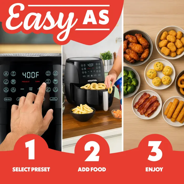 Gourmia Air Fryer Oven Digital Display 4 Quart Large AirFryer Cooker 12 1-Touch Cooking Presets, Black and Stainless Steel Accents Fry Force GAF486 - Image 2