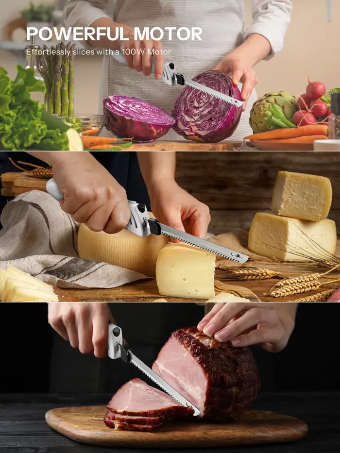 Reemix Electric Knife, Z3042 Electric Knife Set for Carving Meats, Poultry, Bread, Crafting Foam & More, 2 Blades for Meats & Bread, Fork Included (White) - Image 4
