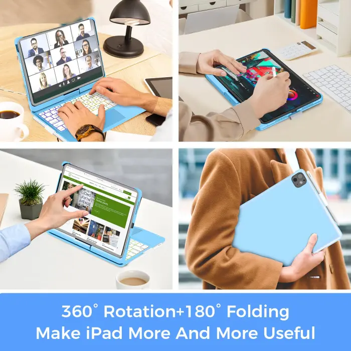 NOKBABO for iPad 10th 11th (A16) Generation Case with Keyboard, iPad Air 11 inch case (M3/M2), Keyboard for iPad Pro 11 (4th/3rd/2nd/1st) & iPad Air 5/4th, Trackpad, 360° Swivel, Backlit - Sky Blue - Image 4