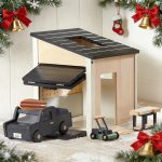 Tiny Land Wooden Dollhouse Garage Set – Realistic Design with Garage, Workbench,Lawn Mower & SUV Car, Expansion Dollhouse Furniture & Accessories for Doll house, Educational Pretend Play Gift for Kids