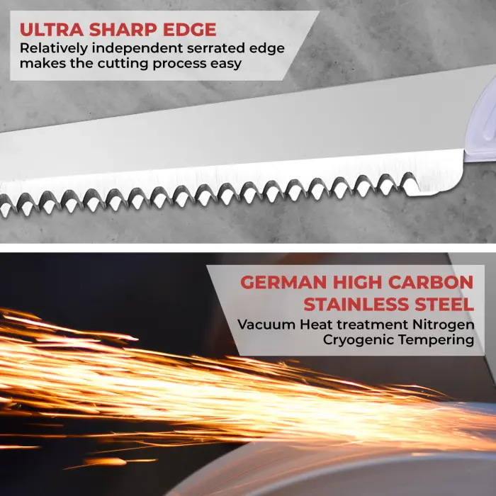 Prikoi Electric Knife - Carving Knife Set, Easy-Slice Serrated Edge Blades for Meat, Bread, Turkey, Ribs, Fillet, DIY, Ergonomic Handle + 2 Blades for Raw & Cooked Food New Upgrade(Faux Wood) - Image 6