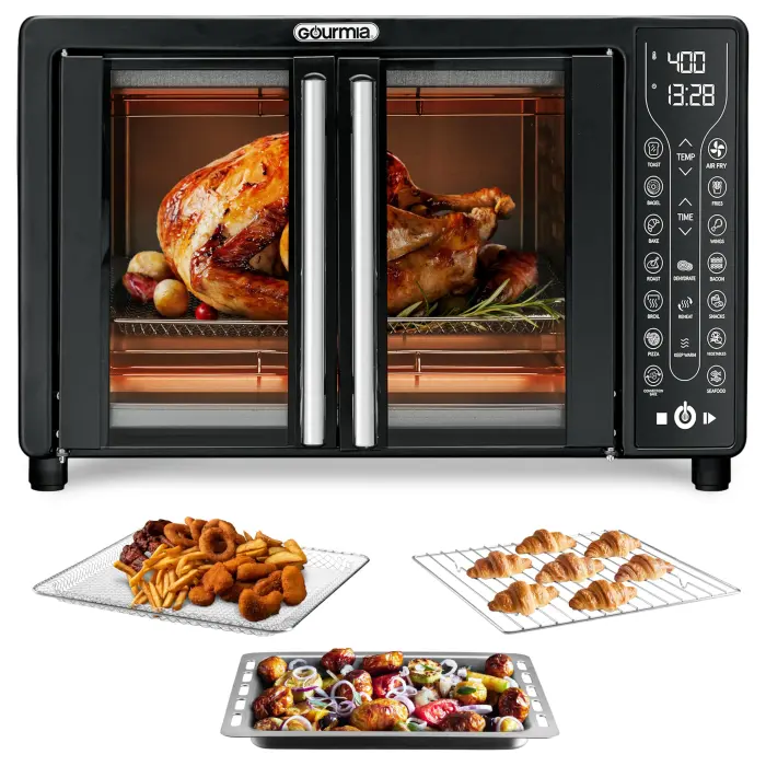 81mVFQ2lWqL Gourmia Toaster Oven Air Fryer Combo 17 cooking presets 1700W french door digital air fryer oven 24L capacity accessories, convection rack, baking pan tray recipe book GTF7460,Large,Black - Image 1