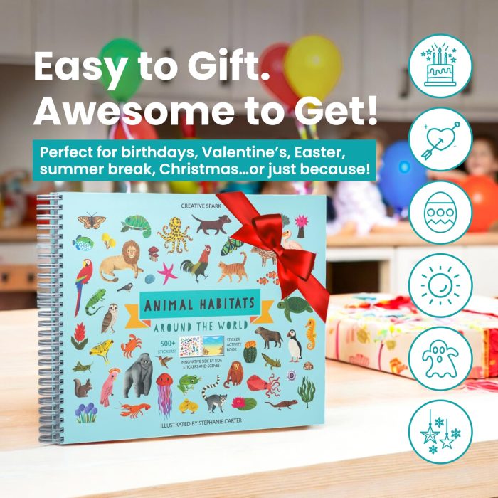 Cupkin Animal Sticker Book Activity for Kids, Toddler Airplane Travel Essentials, 500+ Habitat Stickers for Kids + 12 Scenes + 12 Coloring Book Pages, Animal Lover Gift, Childrens Crafts for Ages 2-8 - Image 2