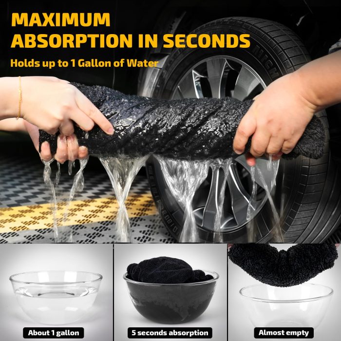 SMINDER 2-Pack 1200 GSM Car Drying Towels – Microfiber Towels for Cars (36" x 24"), Ultra-Absorbent, Streak-Free, Scratch-Free, No Water Spots, Double-Twist Pile & Edgeless Design - Image 6