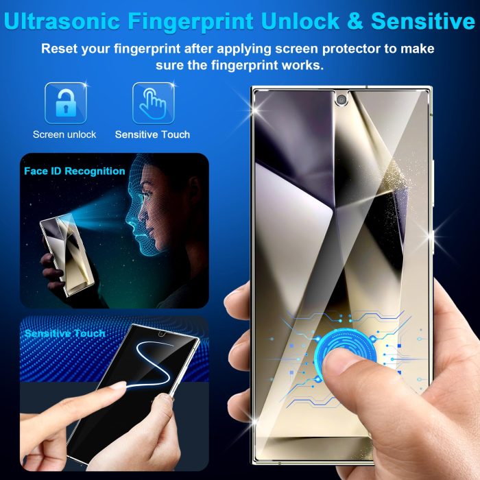 firtstnow 3 Pack Glass Screen Protector for Samsung Galaxy S25 Ultra [6.9 inch] + 3 Pack Camera Lens Protector, 9H Tempered Glass, Fingerprint Unlock, HD Clear Case Friendly Anti-Scratch - Image 2