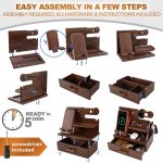 TESLYAR Wood Phone Docking Station with Drawer - Nightstand Organizer - Desk Organizer for Husband - Birthday Gifts for Men, Dad, Anniversary Idea, Key Holder Stand Watch & Accessories (Bourbon Brown) - Image 3