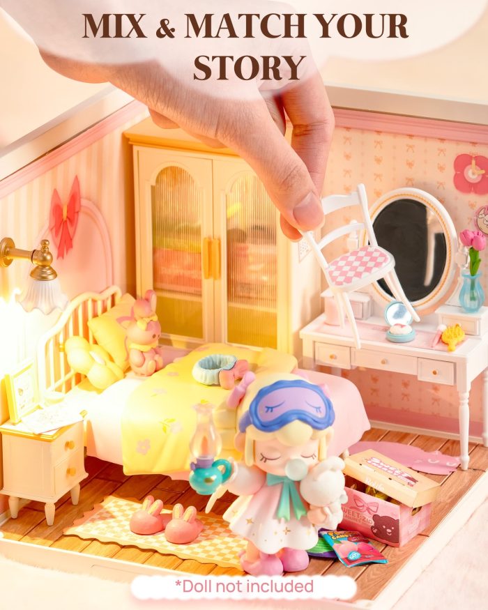 Rolife Super Creator Series, DIY Mini Lovely Pink Bedroom Dollhouse House Kit, Bulid Scenary for Action Collectible Figures, Creative Gifts for Women Kids Adults - Image 5