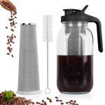 Cold Brew Coffee Maker,64 oz Mason Jar Pitcher with Stainless Steel Filter, Pour Spout Handle Lid, Heavy Duty Glass Airtight & Leak-Proof for Iced Coffee,Tea & Lemonade