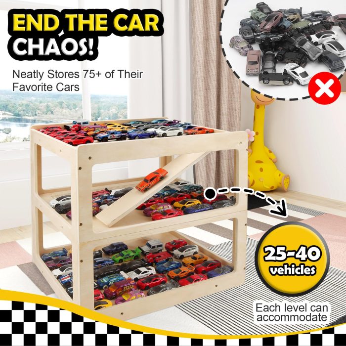 Display Case for Hot Wheels Garage & Matchbox Cars, 1/64 Scale Diecast Toy Car Garage, Storage Case for Hot Wheels, Parking Garage Diorama Toy Car Parking Car Ramp - Image 7