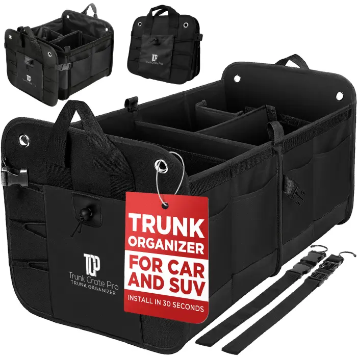 81r4DnL2LOL TRUNKCRATEPRO Trunk Organizer For Car, Suv, Truck | Premium Adjustable Multi Compartments Collapsible Car Trunk Organizer With Securing Straps & Non-Slip Bottom (Large Size, Black) - Image 1