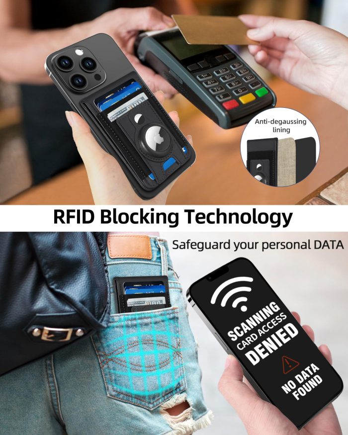 For Magsafe Wallet Stand with Airtag Holder, Strongest Magnetic Wallet for iPhone 17/16/15/14/13/12 Series, ID Window, 4 Card Slots, 10 Cards Holder, Vegan Leather, RFID Blocking, Black - Image 5