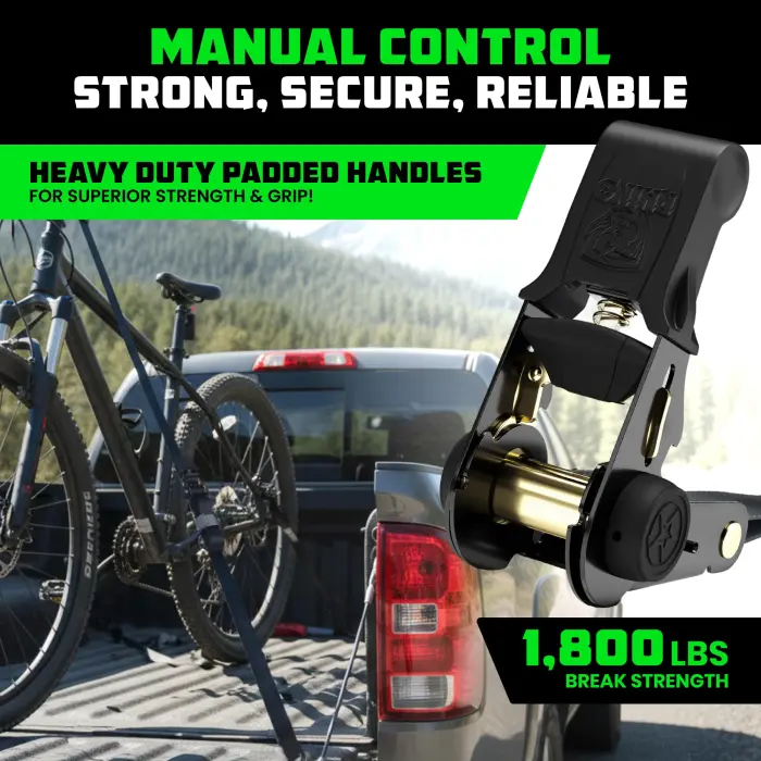 Rhino USA Ratchet Straps Tie Downs (4-Pack) - 1 Inch x 15 Feet (1,823lb Break Strength) - Ultimate Tie Down Straps with Safety S Hooks - for Trucks, Cargo, Moving, Appliances - Black - Image 7