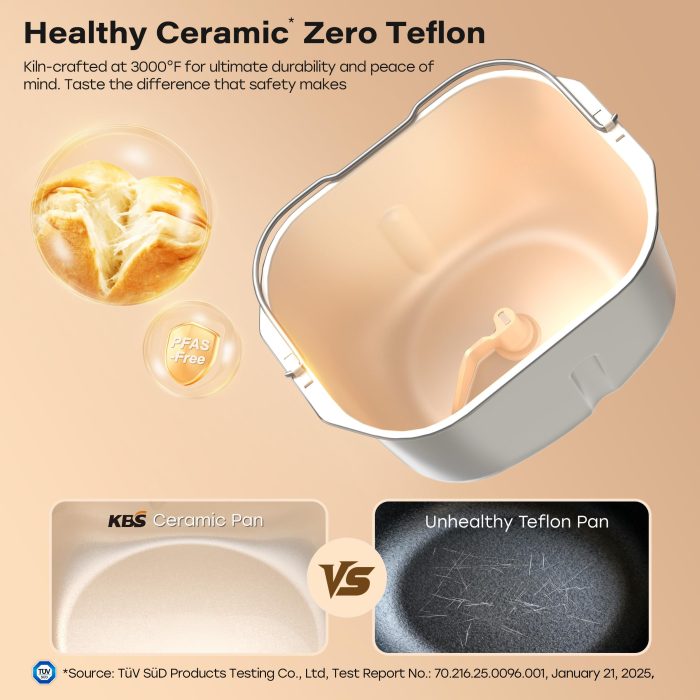 KBS Pro 710W Bread Maker, 2LB 17-in-1 Automatic Bread Machine with Healthy Ceramic Pan, Nut Dispenser, Tempered Glass Touch Panel, Stainless Steel Housing,3 Crust Colors, 15H Timer&Keep-Warm, Recipe - Image 7