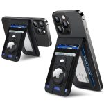 For Magsafe Wallet Stand with Airtag Holder, Strongest Magnetic Wallet for iPhone 17/16/15/14/13/12 Series, ID Window, 4 Card Slots, 10 Cards Holder, Vegan Leather, RFID Blocking, Black