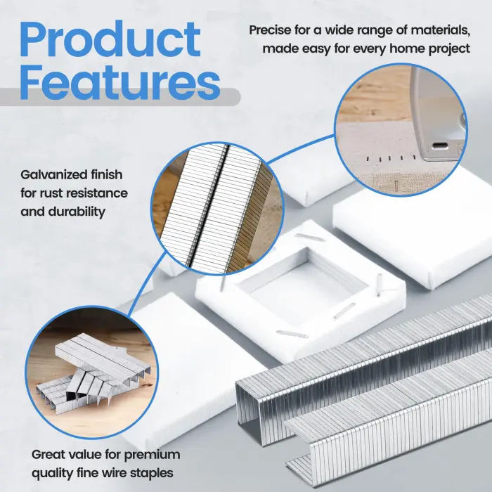 meite Staples for Staple Gun, 3/8 Inch Length Heavy Duty T-50 Staples, Galvanized, 20 Gauge 3/8" Crown, Compatible with T-50 Staple Gun, Ideal for Upholstery, Construction, Furniture (1,512 Counts) - Image 6